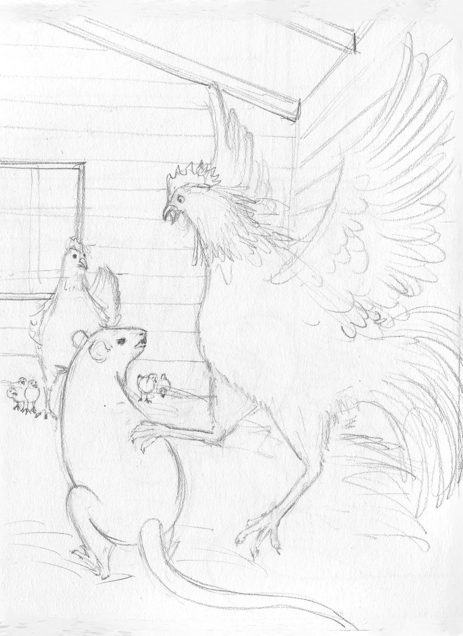 Rough pencil sketch of DESCRIBE THIS SCENE, from 'Hector the Misunderstood Snake'.
