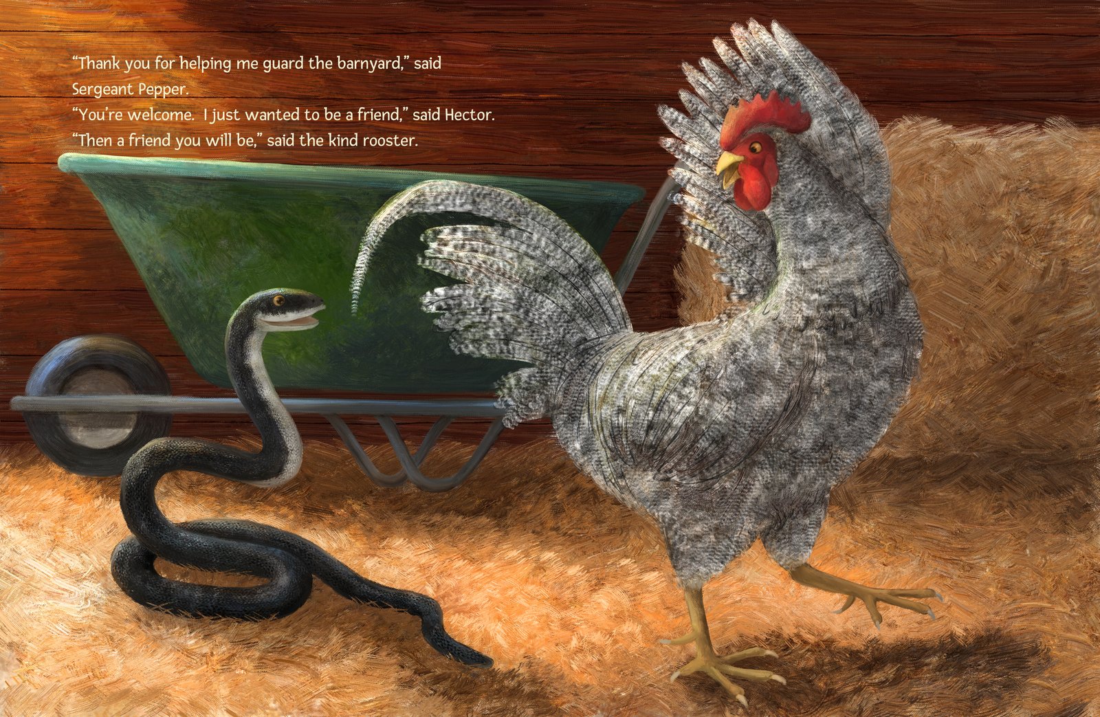 Two-page spread of DESCRIBE THIS IMAGE, from 'Hector the Misunderstood Snake'.